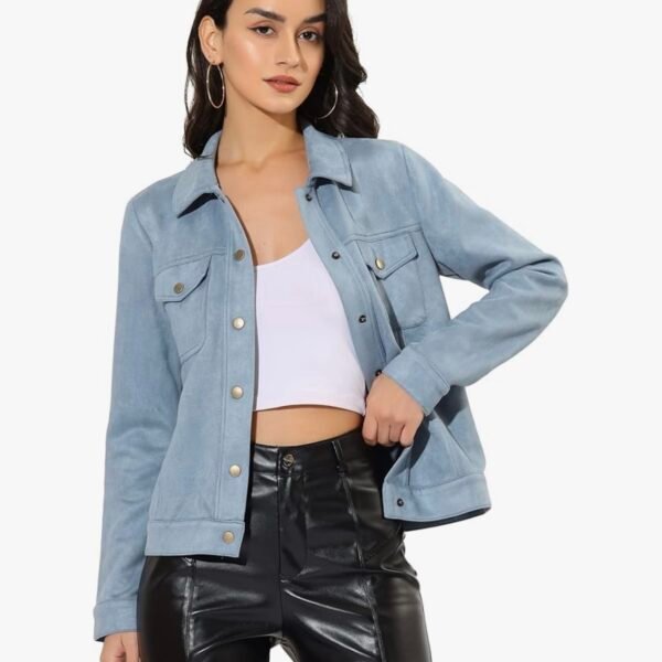 Allegra K Veste femme en simili daim avec col rabattu et poches à rabat