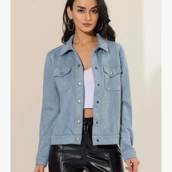 Allegra K Veste femme en simili daim avec col rabattu et poches à rabat