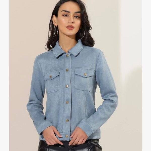 Allegra K Veste femme en simili daim avec col rabattu et poches à rabat
