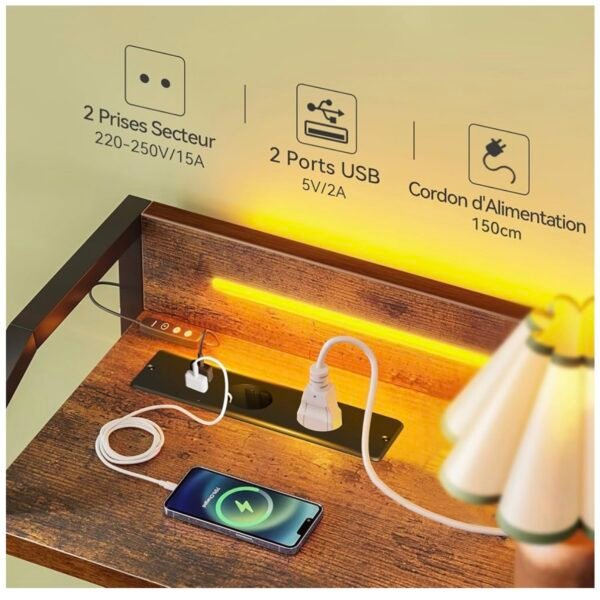 ODK Commode Chambre Adulte, Commode Salon avec Bandes LED Réglables en 10 Couleurs, 2 Prises USB et 2 Prises Secteur