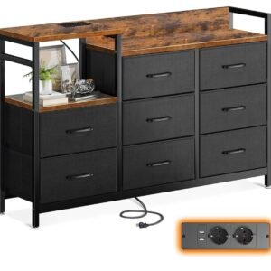 ODK Commode Chambre, 2 Ports USB et 2 Ports AC, Armoire à tiroirs multifonctionnelle pour Chambre et Salon
