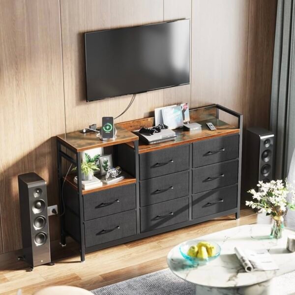 ODK Commode Chambre, 2 Ports USB et 2 Ports AC, Armoire à tiroirs multifonctionnelle pour Chambre et Salon