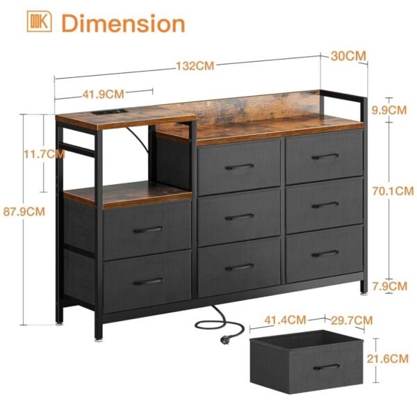 ODK Commode Chambre, 2 Ports USB et 2 Ports AC, Armoire à tiroirs multifonctionnelle pour Chambre et Salon