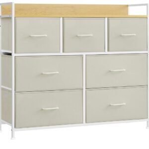 SONGMICS Commode, Armoire, Meuble de Rangement, 7 Tiroirs en Tissu avec Poignées...