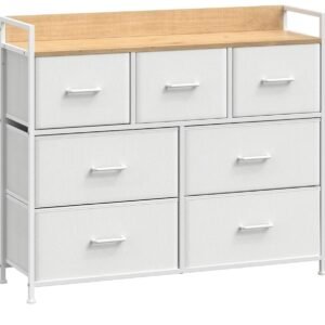 SONGMICS Commode, Armoire, Meuble de Rangement, 7 Tiroirs en Tissu avec Poignées...