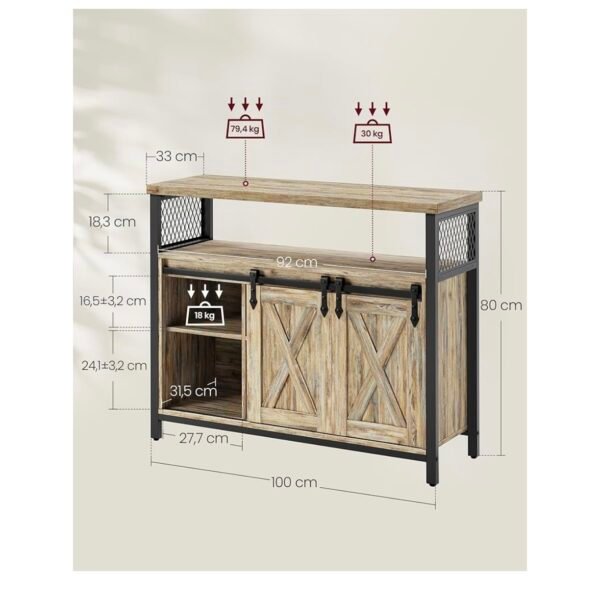 VASAGLE Buffet Cuisine, Meuble de Rangement, Commode, avec 2 Portes Coulissantes, 33 x 100 x 80 cm...