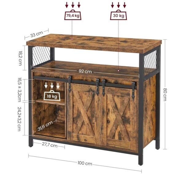 VASAGLE Buffet Cuisine, Meuble de Rangement, Commode, avec 2 Portes Coulissantes, 33 x 100 x 80 cm...