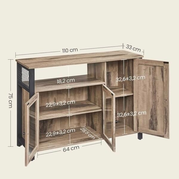 VASAGLE Meuble de Rangement, Buffet, Armoire de Cuisine, Placard, avec 3 Portes, pour Salon, Cuisine, Salle à Manger, 33 x 110 x 75 cm...