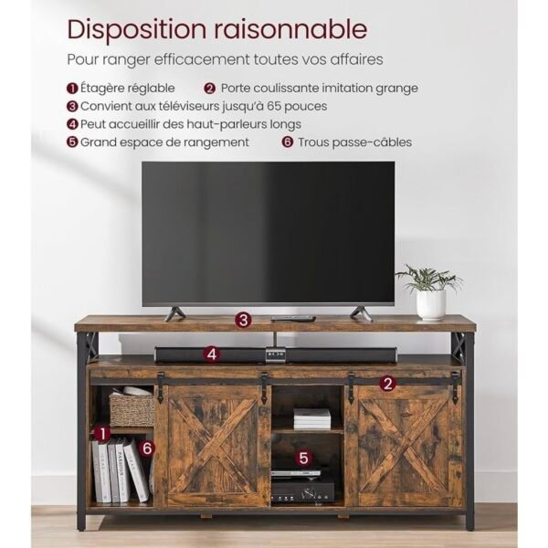 VASAGLE Meuble TV, Support pour Téléviseur Jusqu’à 65 Pouces, avec Étagères Réglables...