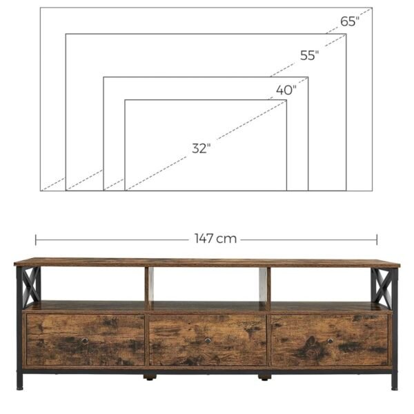 VASAGLE Meuble TV pour Télévision jusqu'à 65 Pouces, Support Télé, Longueur 147 cm, 3 Tiroirs, 3 Étagères...
