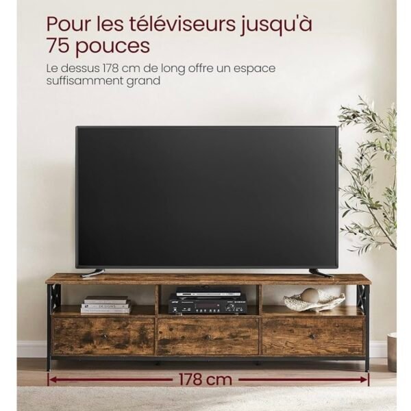 VASAGLE Meuble TV pour Télévision jusqu'à 80 Pouces, Support Télé, Longueur 178 cm, 3 Tiroirs, 3 Étagères...