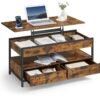VASAGLE Table Basse, Table de Salon avec Plateau Relevable, Tiroirs de Rangement...