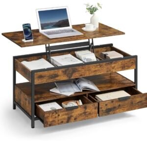 VASAGLE Table Basse, Table de Salon avec Plateau Relevable, Tiroirs de Rangement...
