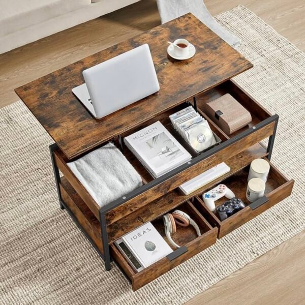VASAGLE Table Basse, Table de Salon avec Plateau Relevable, Tiroirs de Rangement...