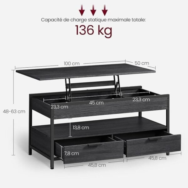 VASAGLE Table Basse, Table de Salon avec Plateau Relevable, Tiroirs de Rangement...