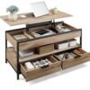 VASAGLE Table Basse, Table de Salon avec Plateau Relevable, Tiroirs de Rangement...
