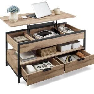 VASAGLE Table Basse, Table de Salon avec Plateau Relevable, Tiroirs de Rangement...