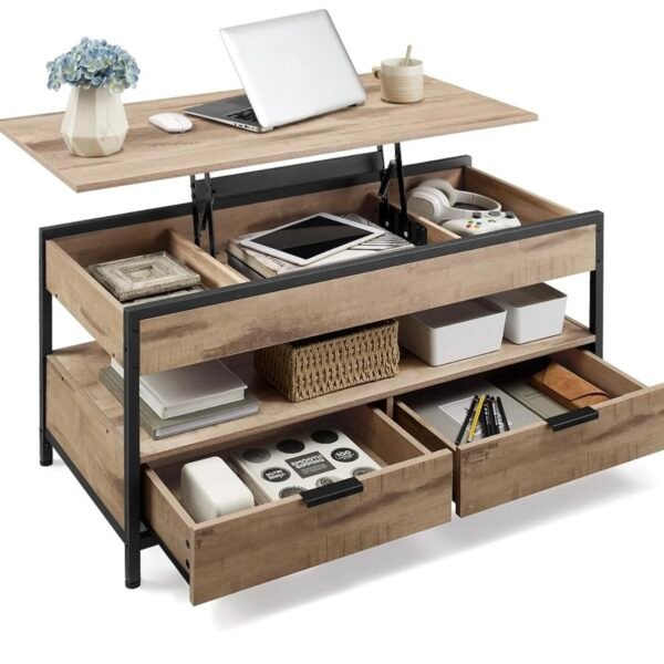 VASAGLE Table Basse, Table de Salon avec Plateau Relevable, Tiroirs de Rangement...