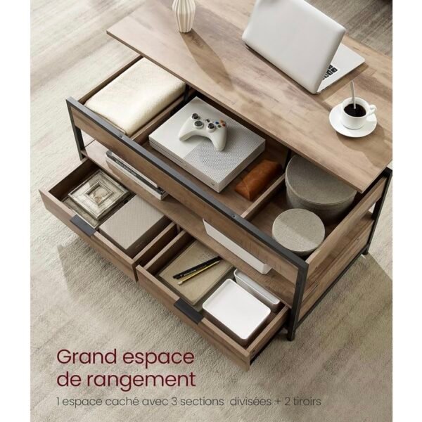 VASAGLE Table Basse, Table de Salon avec Plateau Relevable, Tiroirs de Rangement...
