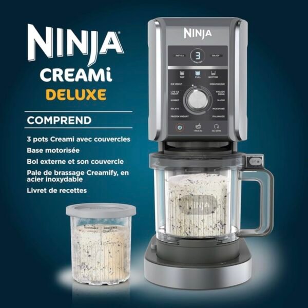 Ninja CREAMi Deluxe Sorbetière machine à desserts glacés 3 bacs, 10 fonctions,crème glacée...