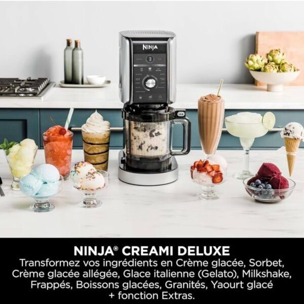 Ninja CREAMi Deluxe Sorbetière machine à desserts glacés 3 bacs, 10 fonctions,crème glacée...