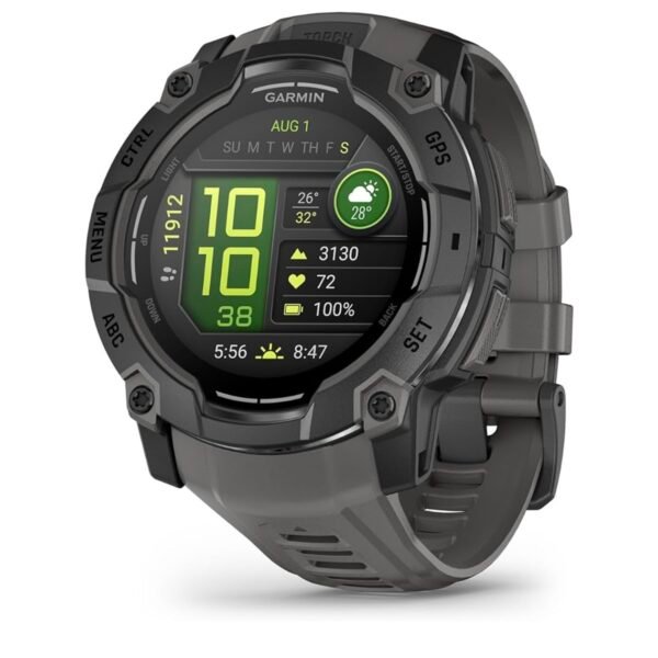 Garmin Instinct 3, AMOLED - Montre GPS Robuste et connectée – Noir avec Bracelet Gris Charbon – Boîtier 50 mm