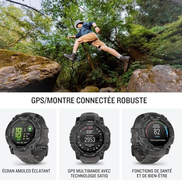 Garmin Instinct 3, AMOLED - Montre GPS Robuste et connectée – Noir avec Bracelet Gris Charbon – Boîtier 50 mm