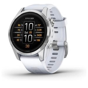 Garmin Epix Pro - Montre GPS Multisports connectée avec écran Amoled – Silver avec Bracelet Blanc – Boîtier 42 mm