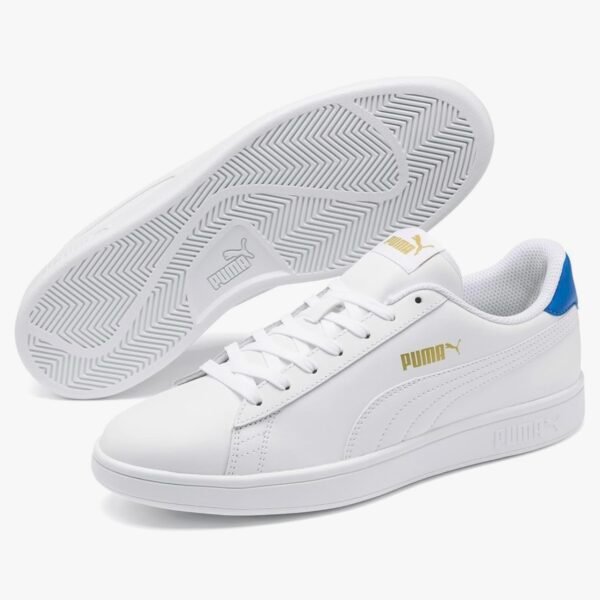 PUMA Mixte Smash V2 L Baskets Puma White Palace Blue Puma Team Gold
