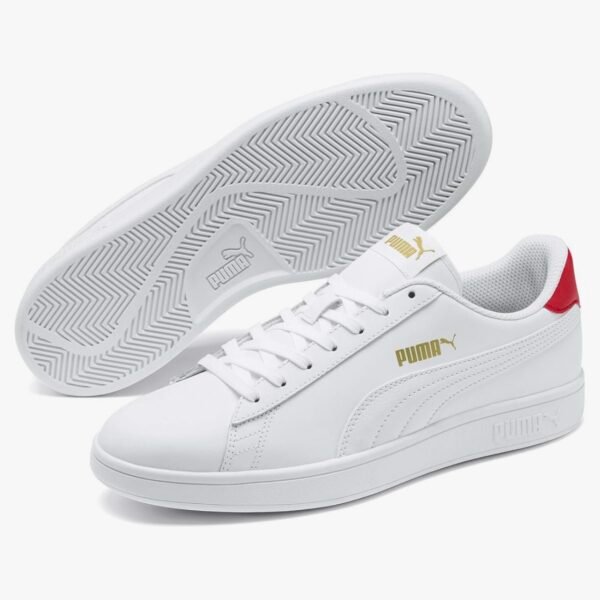 PUMA Mixte Smash V2 L Baskets Puma White High Risk Red Puma Team Gold